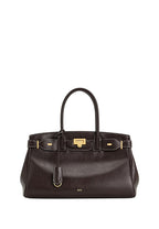 Ziva Metal Lock Decoration Tote Bag - Dark Brown