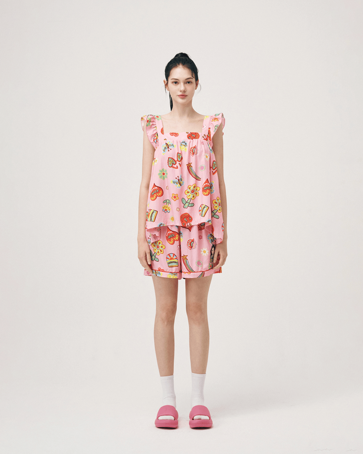 Soft Sleeveless Pajamas Set F Flower Luna