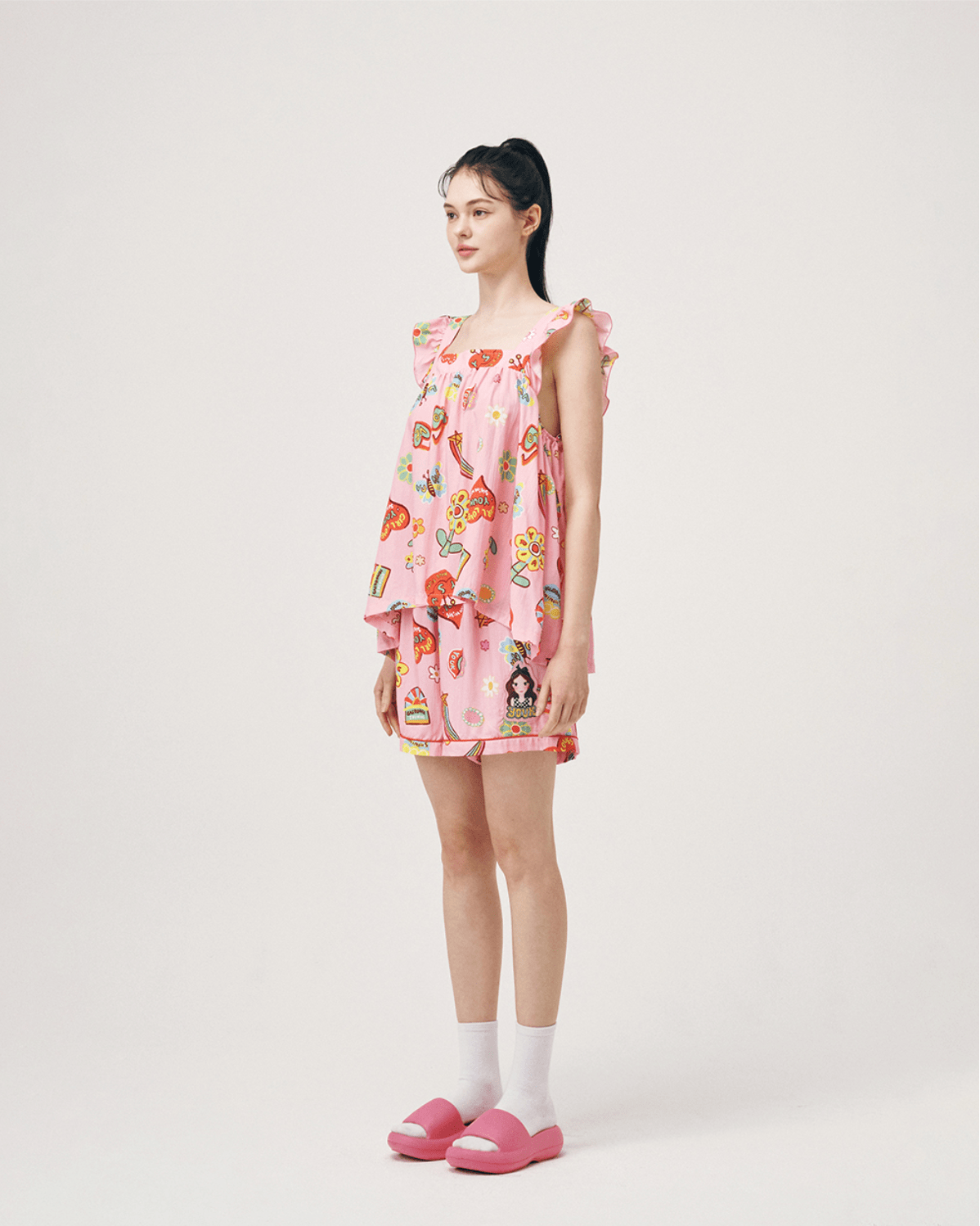 Soft Sleeveless Pajamas Set F Flower Luna