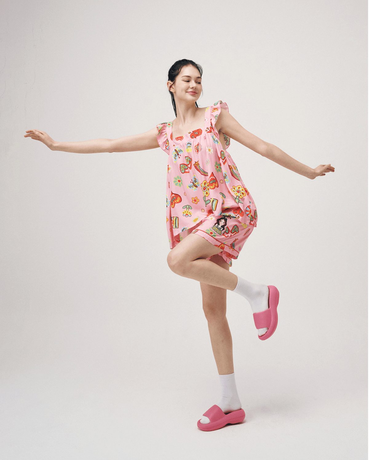 Soft Sleeveless Pajamas Set F Flower Luna