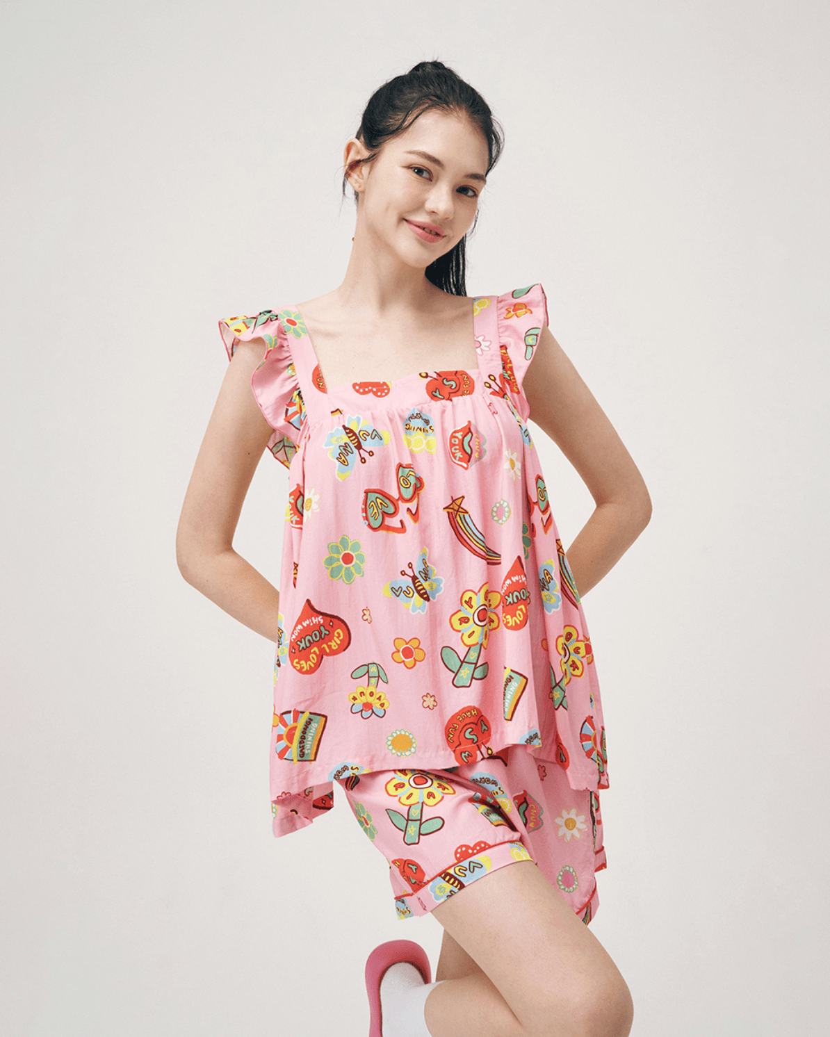 Soft Sleeveless Pajamas Set F Flower Luna