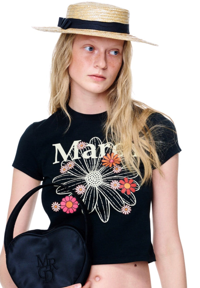 Cropped Tshirt FlowerMardi Blossom Black Cream