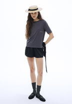 Premium Silk Blended TShirt Logo Boatneck Charcoal