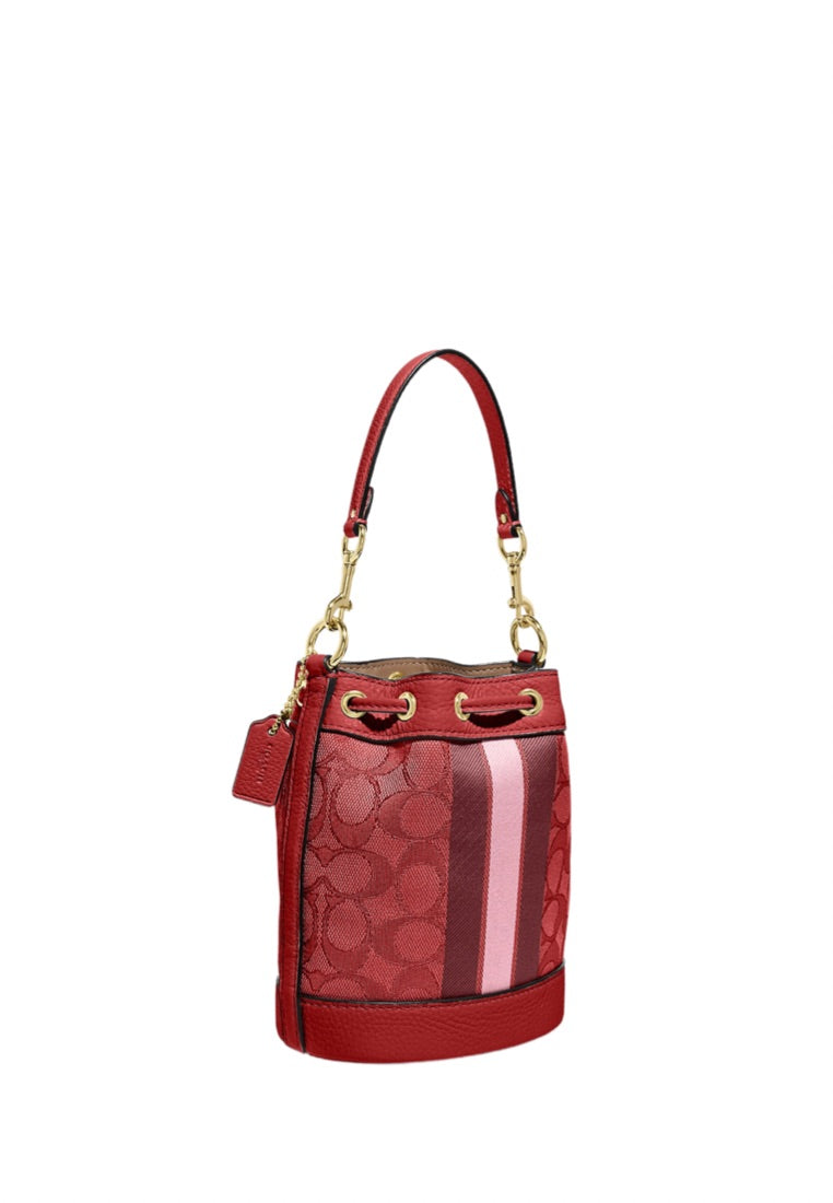 Mini Dempsey Bucket Bag In Signature Jacquard With Stripe And Coach Patch Red Apple Multi