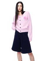 Mohair Cardigan V Neck Pink Hotpink