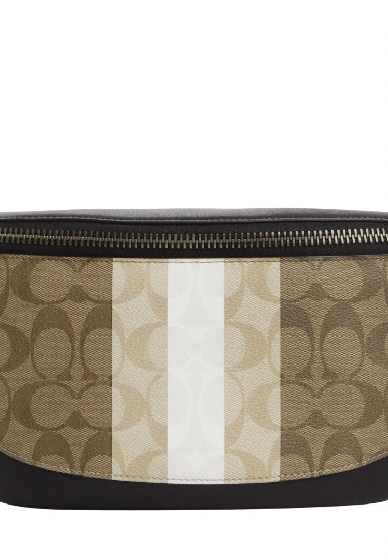 Warren Belt Bag In Blocked Signature Canvas With Varsity Stripe Khaki Multi