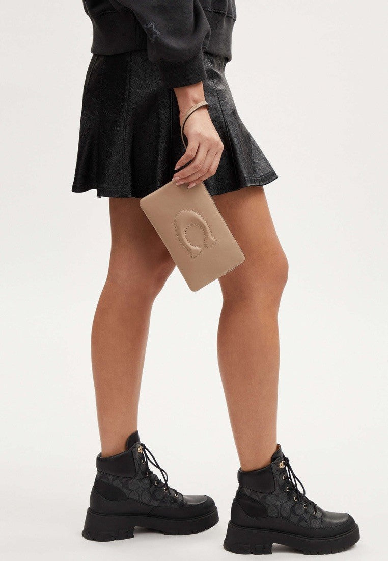 Large Corner Zip Wristlet Silver Taupe