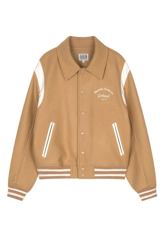 Chain Logo Varsity Jacket Beige