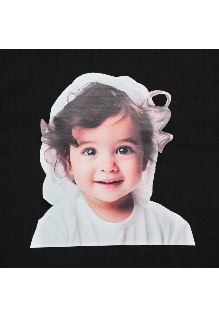 Baby Face Wave Hair Short Sleeve T-Shirt Black