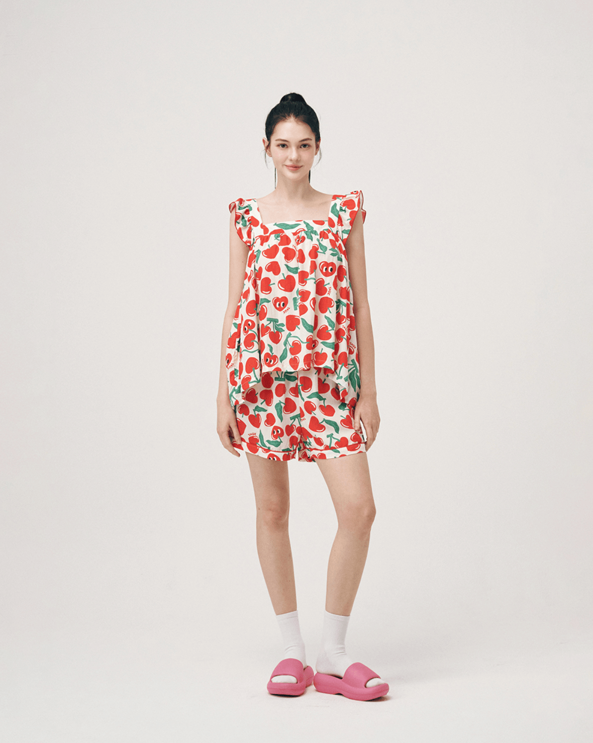 Soft Sleeveless Pajamas Set F Cherry Ria