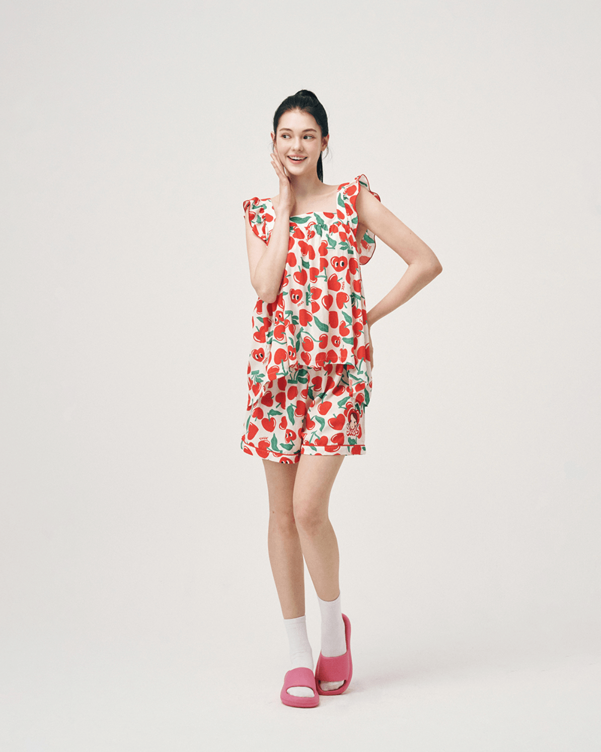 Soft Sleeveless Pajamas Set F Cherry Ria