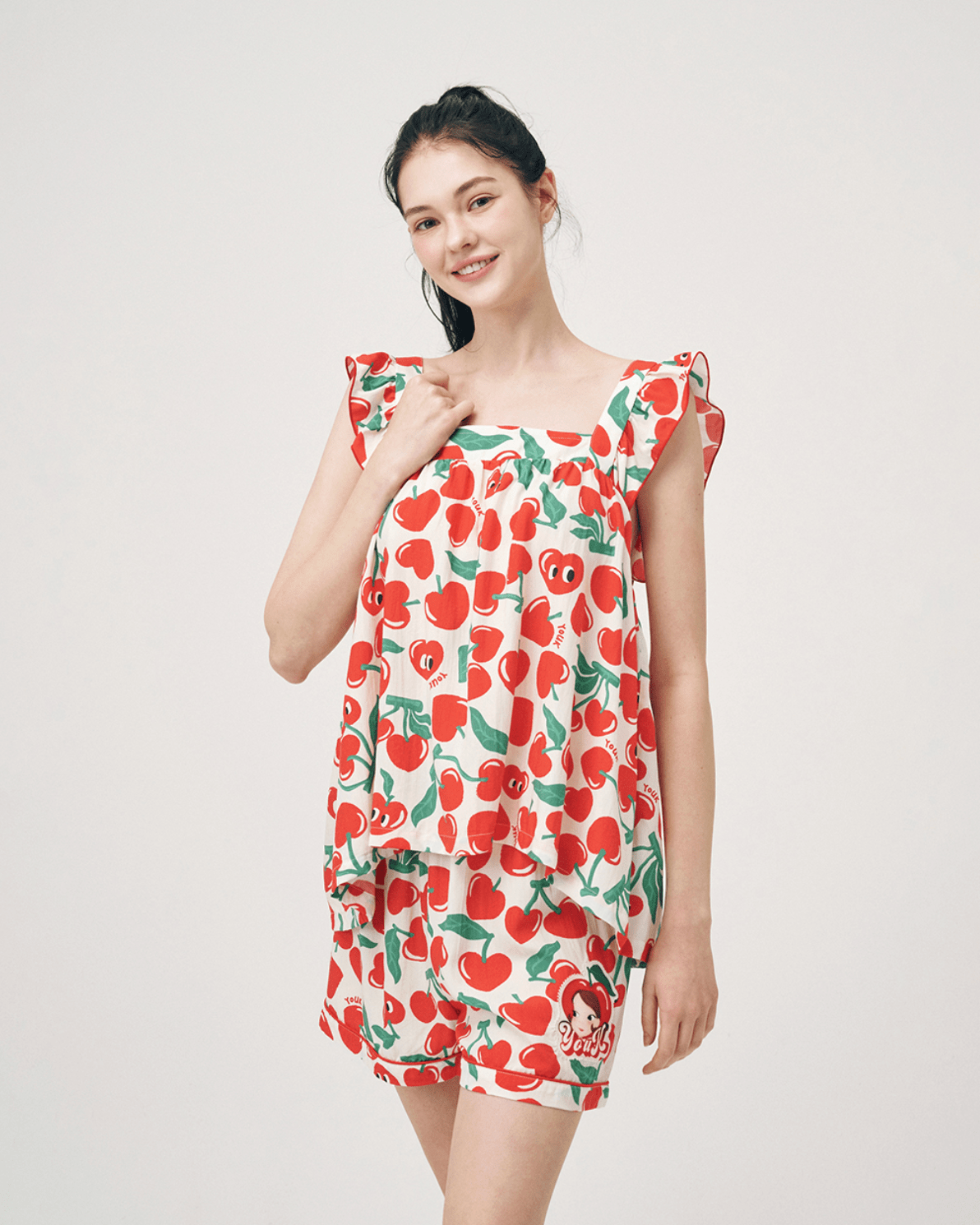 Soft Sleeveless Pajamas Set F Cherry Ria