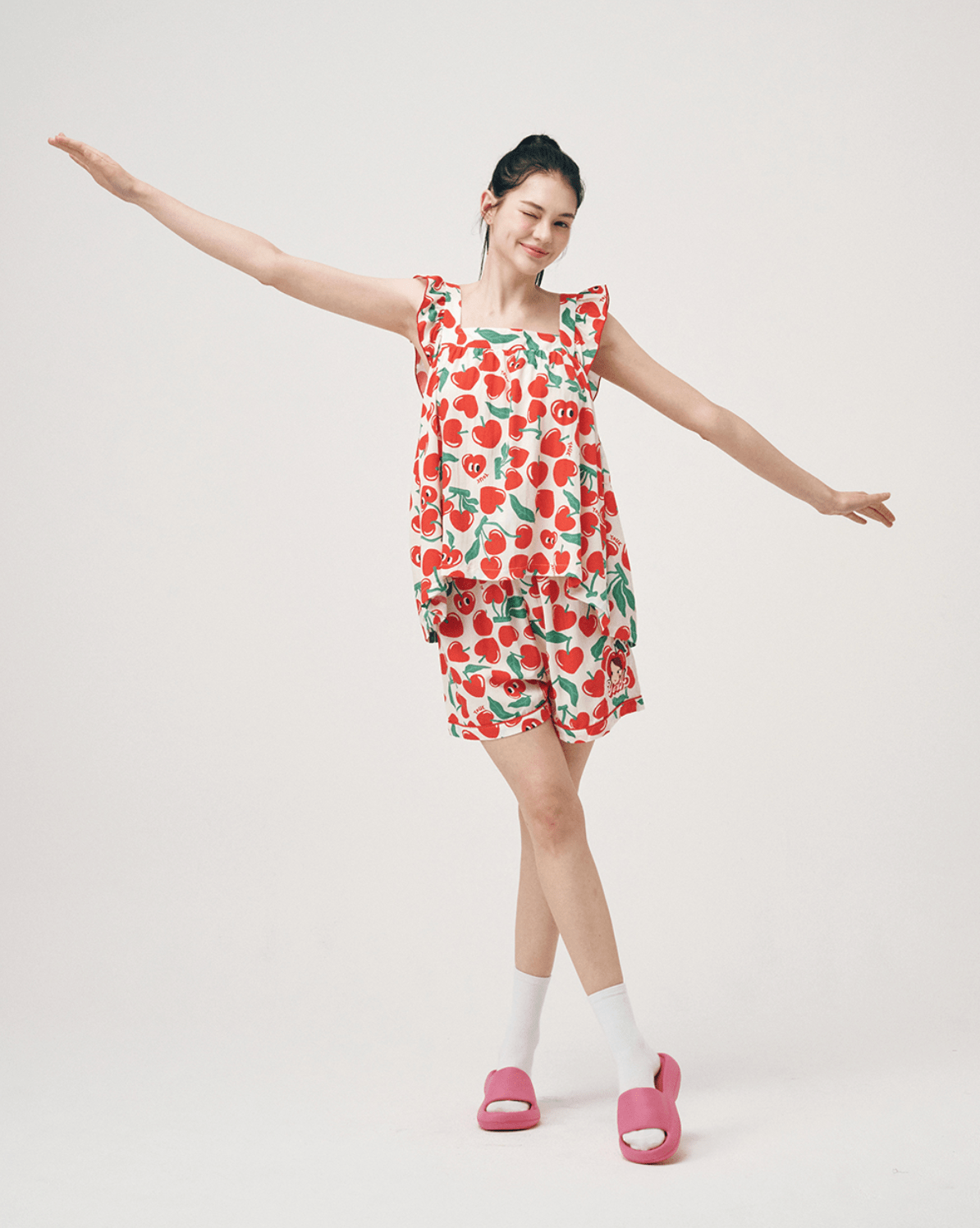Soft Sleeveless Pajamas Set F Cherry Ria