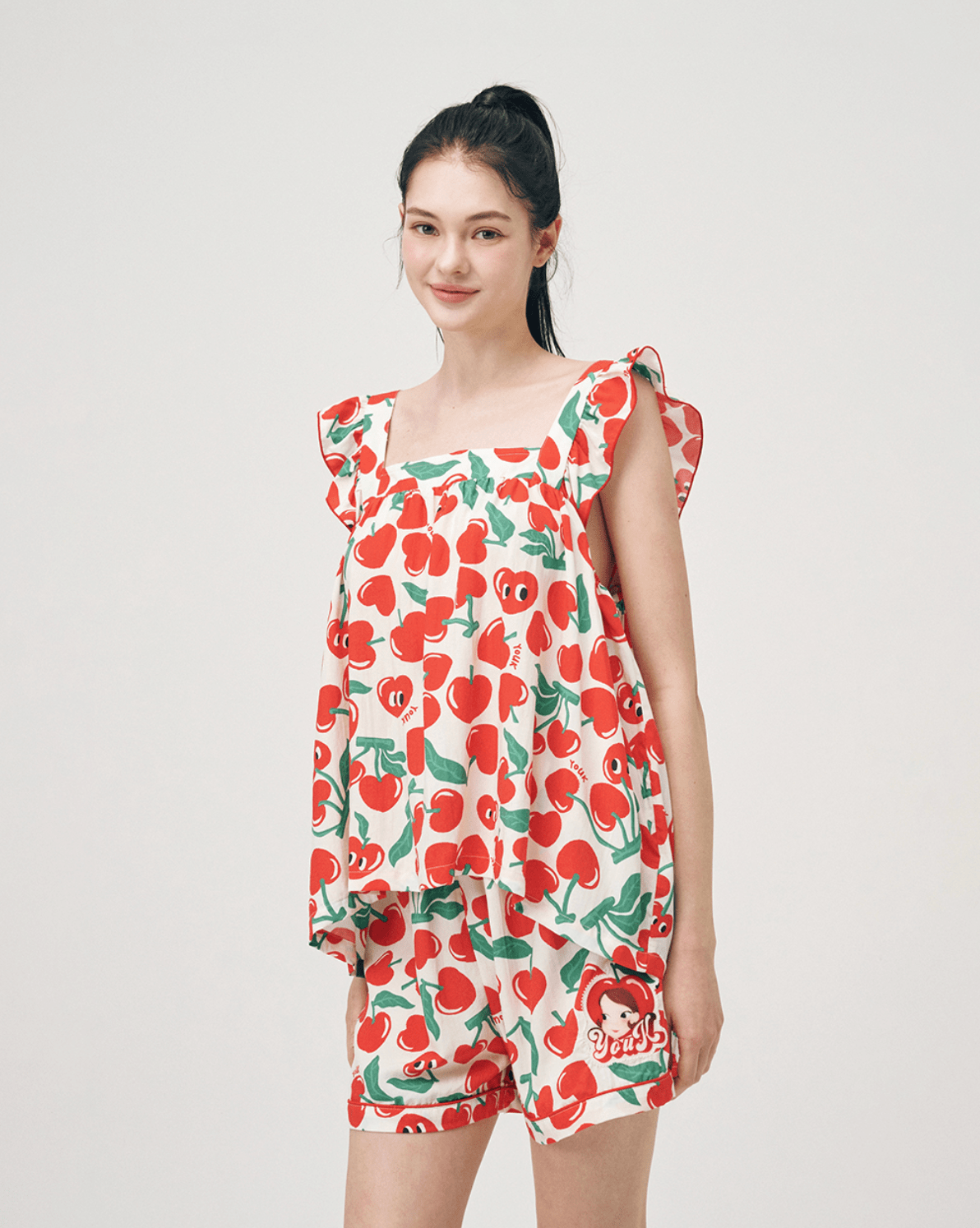Soft Sleeveless Pajamas Set F Cherry Ria