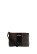 Corner Zip Wristlet In Signature Canvas With Stripe Gold Walnut Black