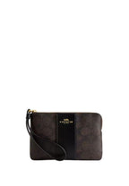 Corner Zip Wristlet In Signature Canvas With Stripe Gold Walnut Black