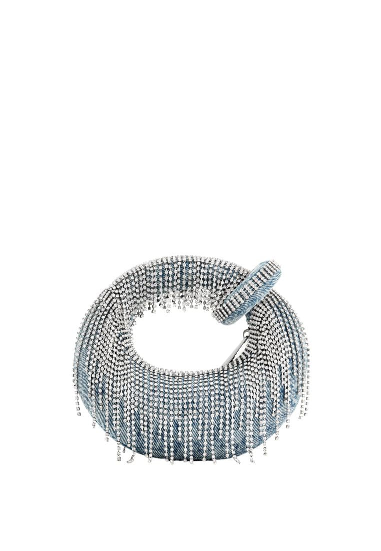 Abacus Denim Artificial Crystal Mini Top Handle Bag - Blue