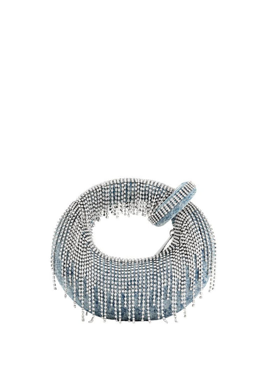 Abacus Denim Artificial Crystal Mini Top Handle Bag - Blue