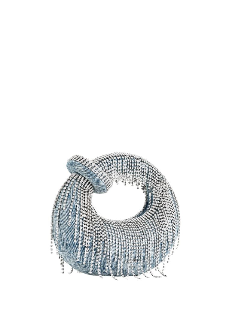 Abacus Denim Artificial Crystal Mini Top Handle Bag - Blue