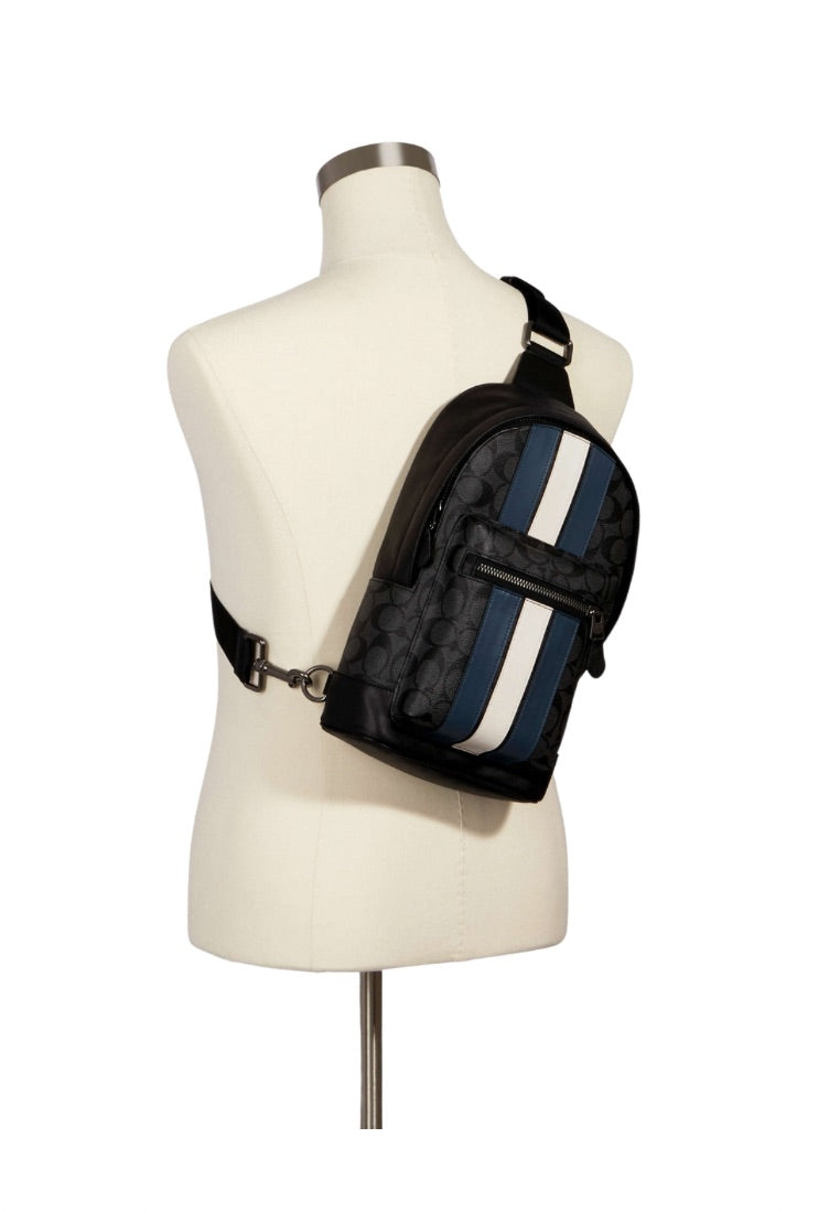 West Pack In Signature Canvas With Varsity Stripe Denim Chalk