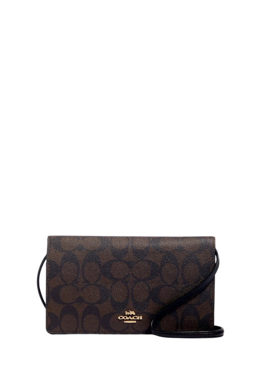 Anna Foldover Clutch Crossbody In Signature Canvas Brown Black