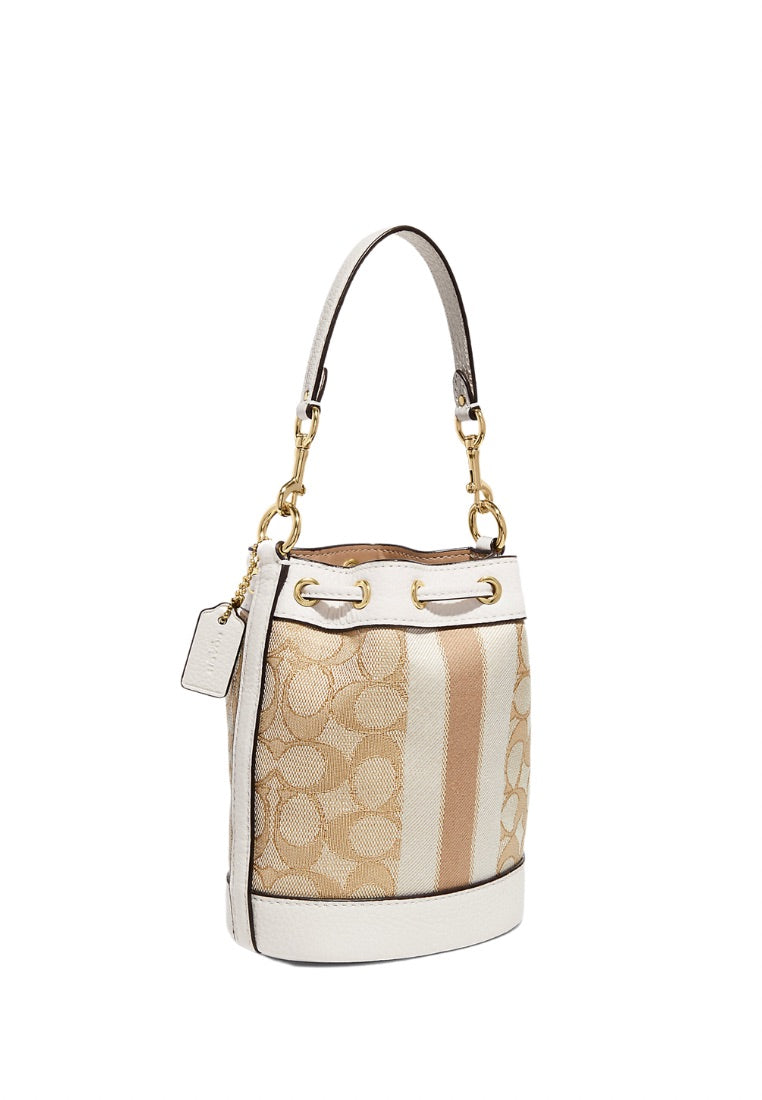 Mini Dempsey Bucket Bag In Signature Jacquard With Stripe And Coach Patch Light Khaki Chalk