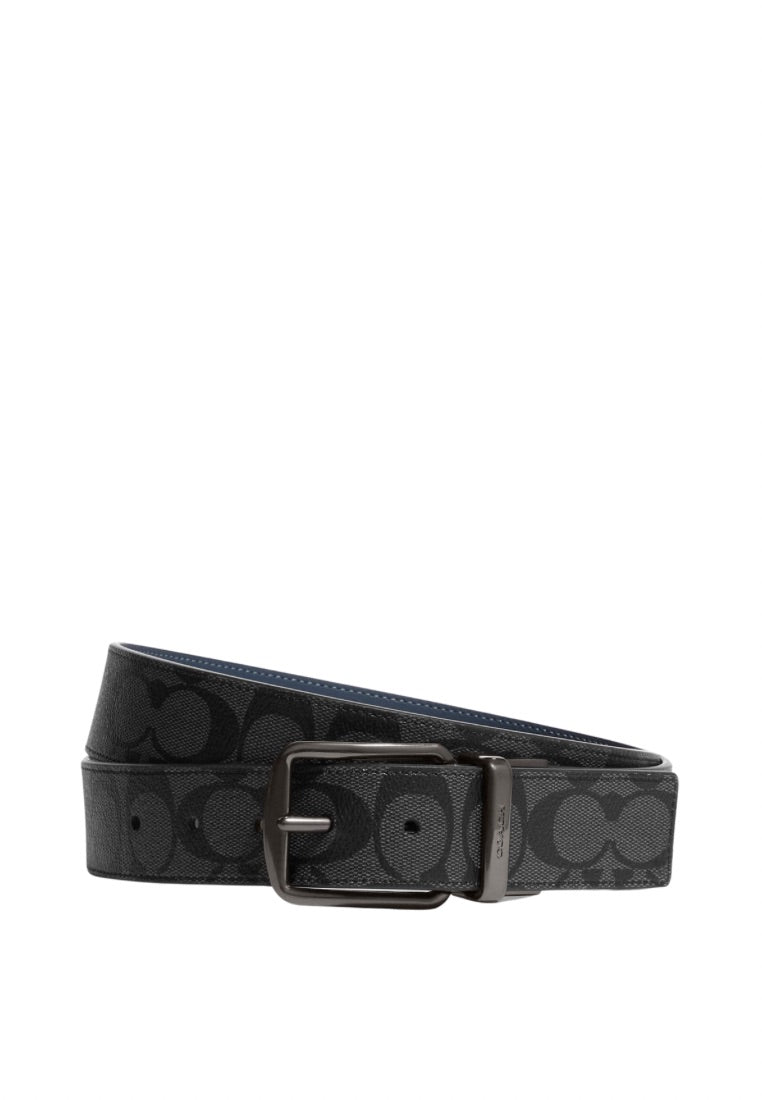 Boxed Card Case And Belt Gift Set In Colorblock Signature Canvas Charcoal Denim