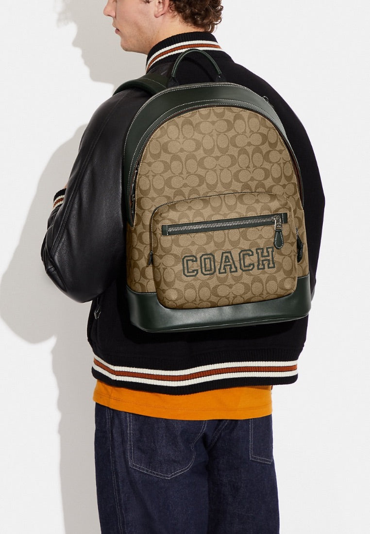 West Backpack In Signature Canvas With Varsity Motif