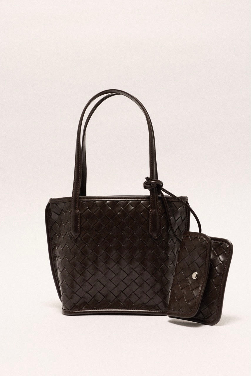 Celina Weave Tote Dark Brown