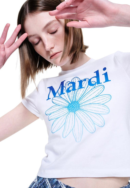 Cropped Tshirt FlowerMardi Gradation White Blue