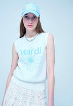 Mardi Flower Sleeveless Knit Top Ivory Sky