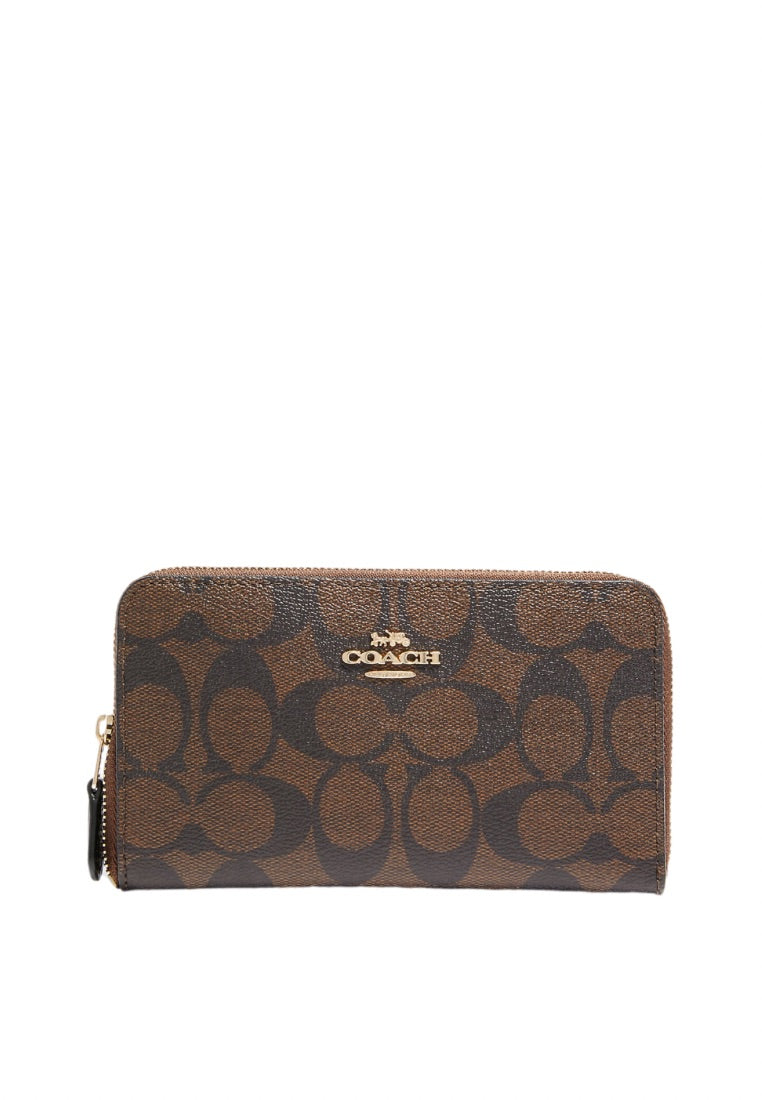 Medium Id Zip Wallet In Signature Canvas Brown Black