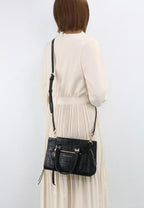 Croc-Embossed Mini Cruiser Satchel Bag Black