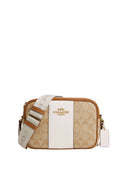 Jamie Camera Bag In Signature Canvas With Stripe Chalk Lt Saddle