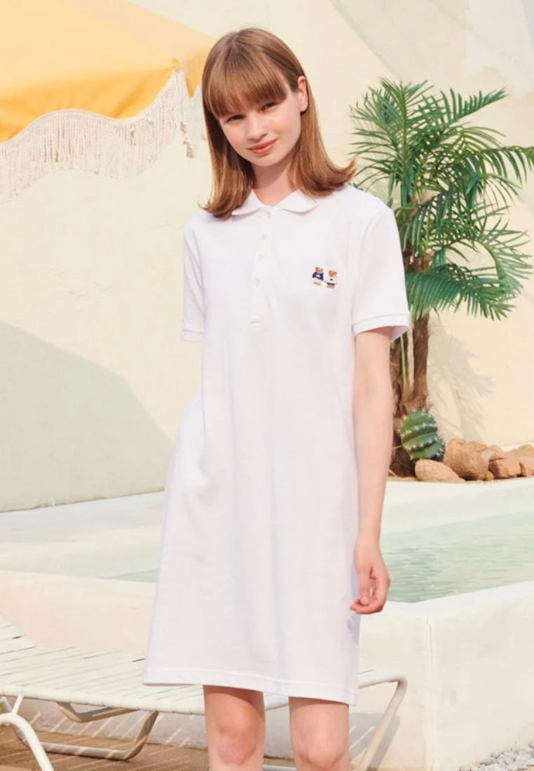 [DEFECT SALE 320] Collar Mini One Piece [Couplelook Bear] White size M