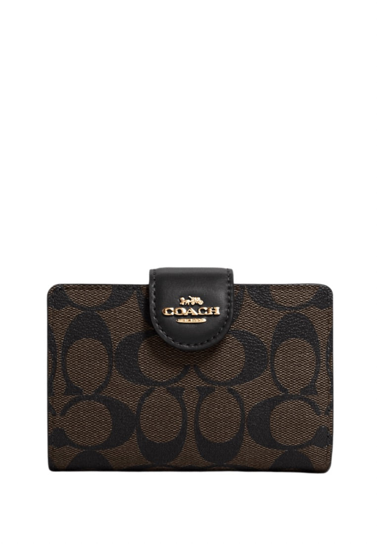 Medium Corner Zip Wallet In Signature Canvas Brown Black