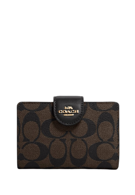 Medium Corner Zip Wallet In Signature Canvas Brown Black