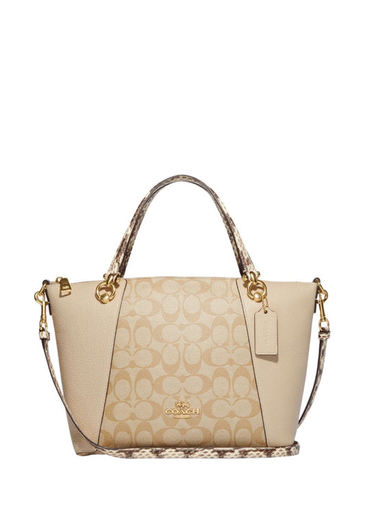 Kacey Satchel In Colorblock Signature Canvas Light Khaki Ivory Multi