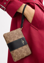 Corner Zip Wristlet In Signature Canvas With Stripe Gold Tan Black