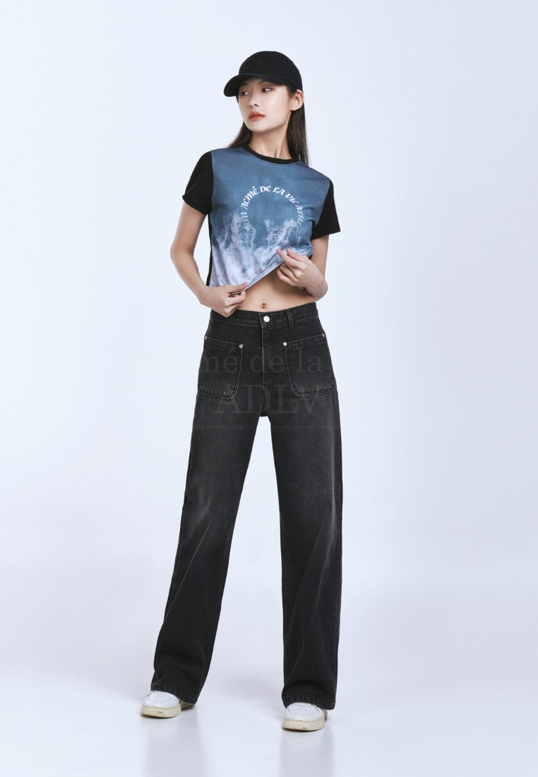 Ocean Artwork Crop Short Sleeve T-Shirt Black