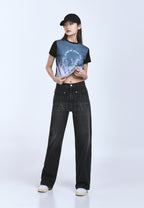 Ocean Artwork Crop Short Sleeve T-Shirt Black