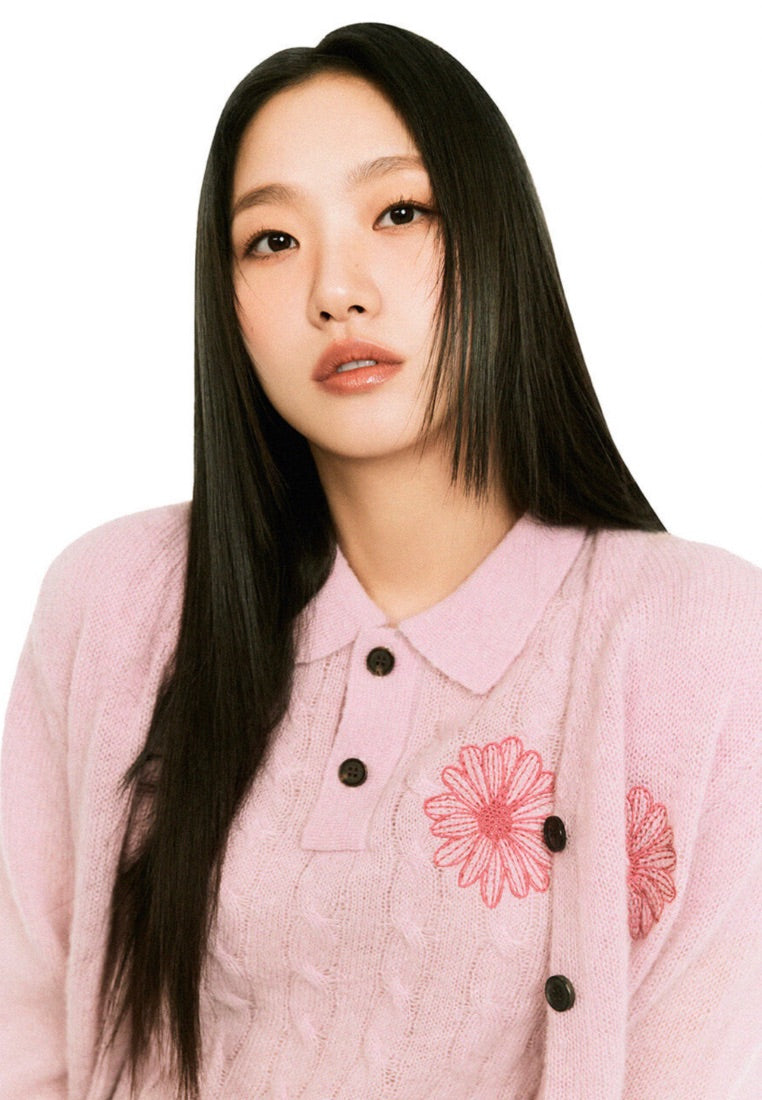 Mohair Cable Top COllar Short Sleeve Pink Hotpink