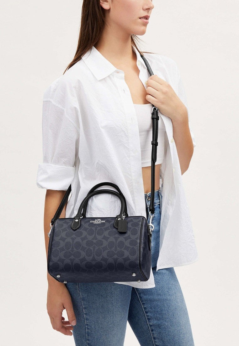 Rowan Satchel Bag In Signature Canvas Denim Midnight Navy