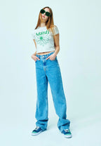 Cropped Tshirt FlowerMardi Light Beige Green