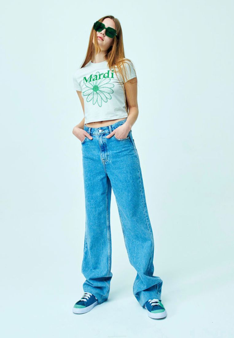 Cropped Tshirt FlowerMardi Light Beige Green