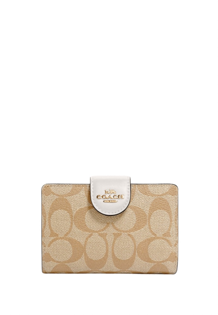 Medium Corner Zip Wallet In Signature Canvas Light Khaki Chalk