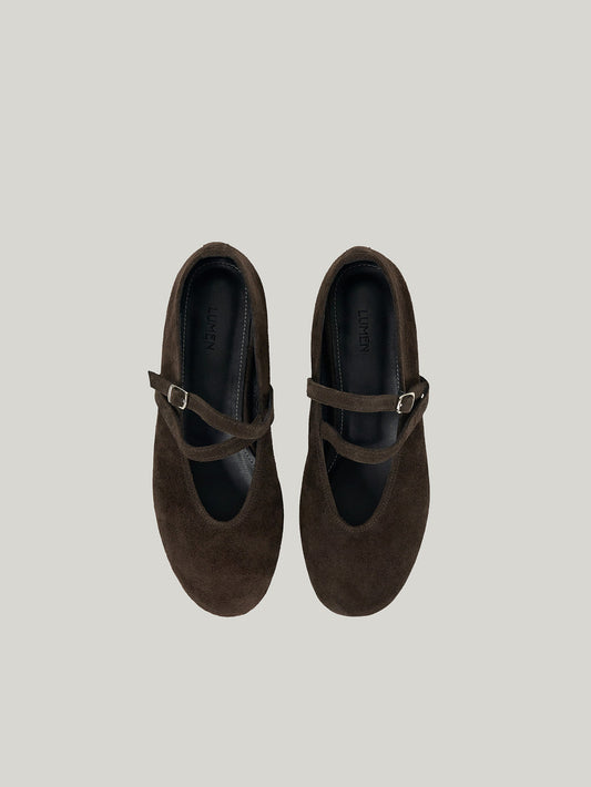 Atelier de LUMEN DOUBLE STRAP FLATS suede brown