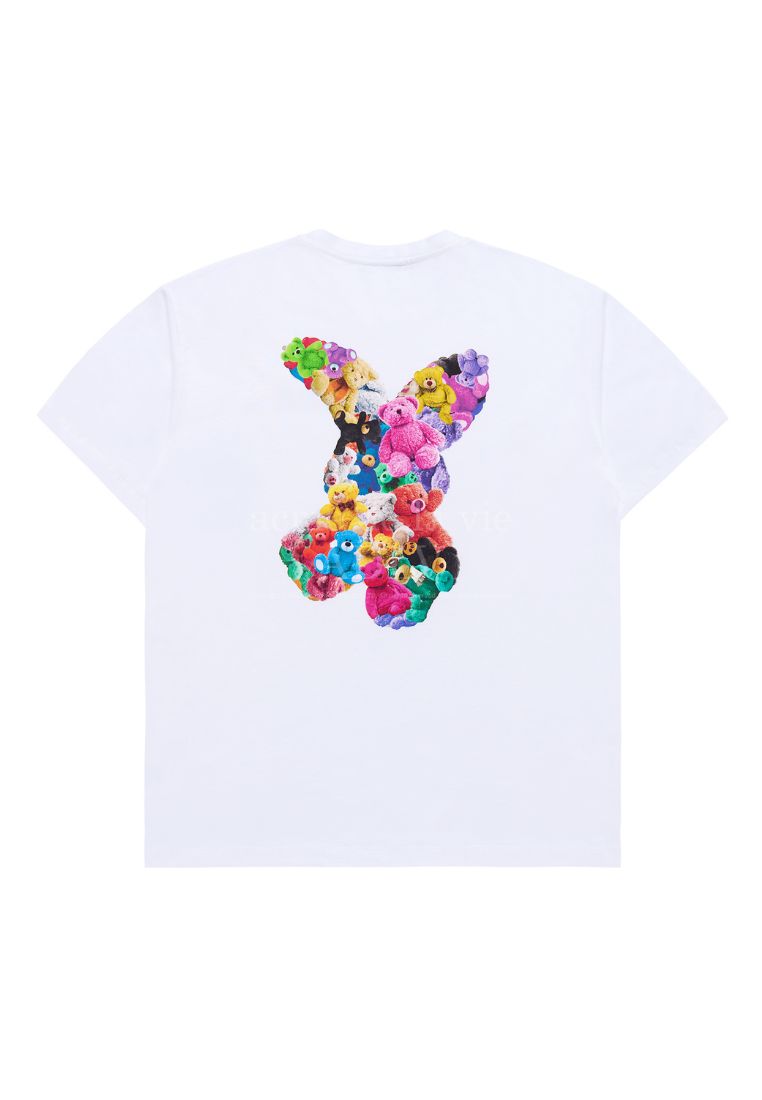Bear Doll Fuzzy Rabbit Short Sleeve T-Shirt White