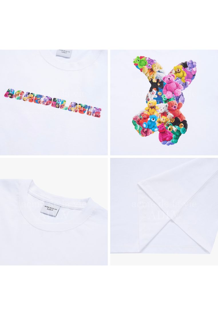 Bear Doll Fuzzy Rabbit Short Sleeve T-Shirt White
