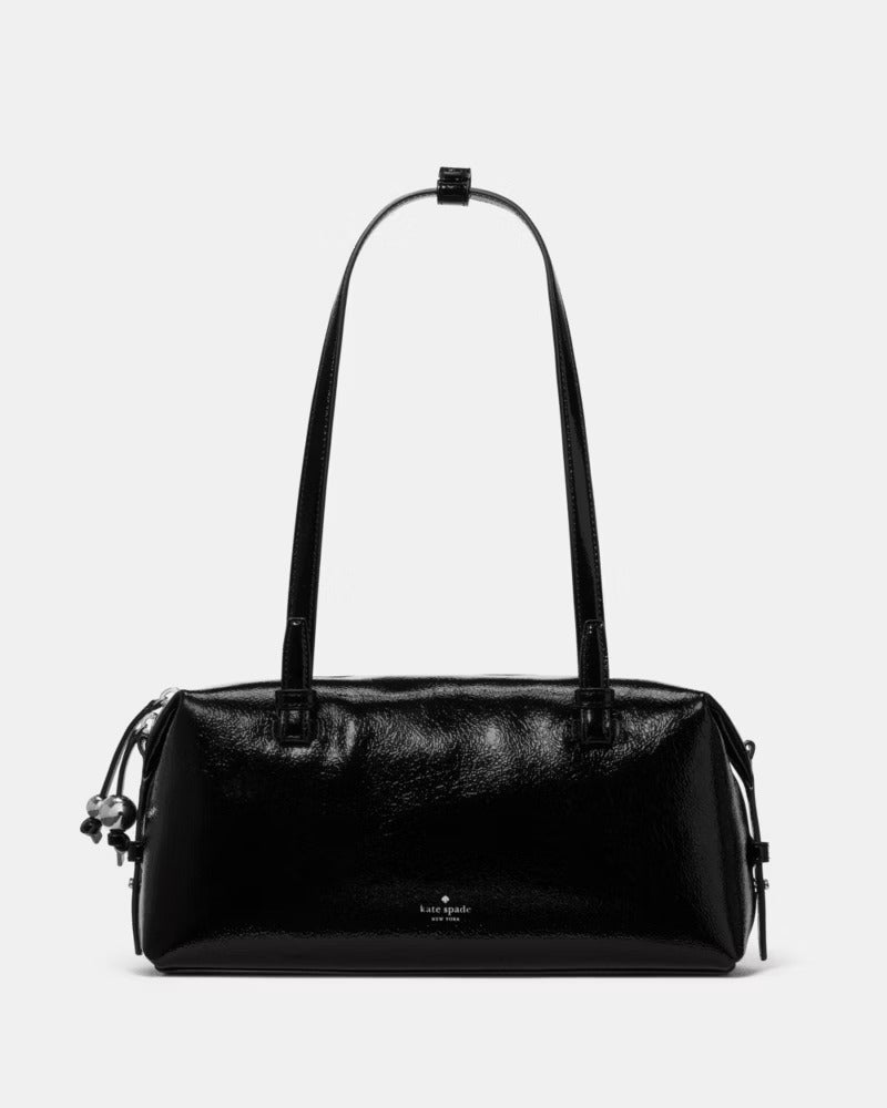 Billie Shiny Leather Shoulder Bag Black